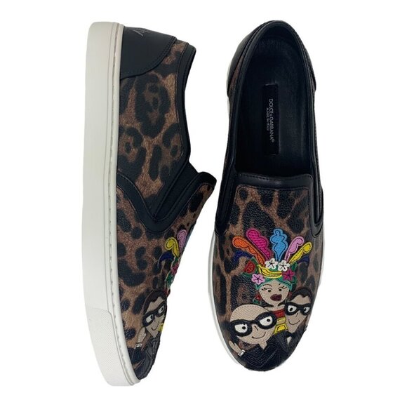 Rare New Dolce & Gabbana Leather Leopard #DGFamily Y2K Slip On Loafers Sneakers - Picture 2 of 16